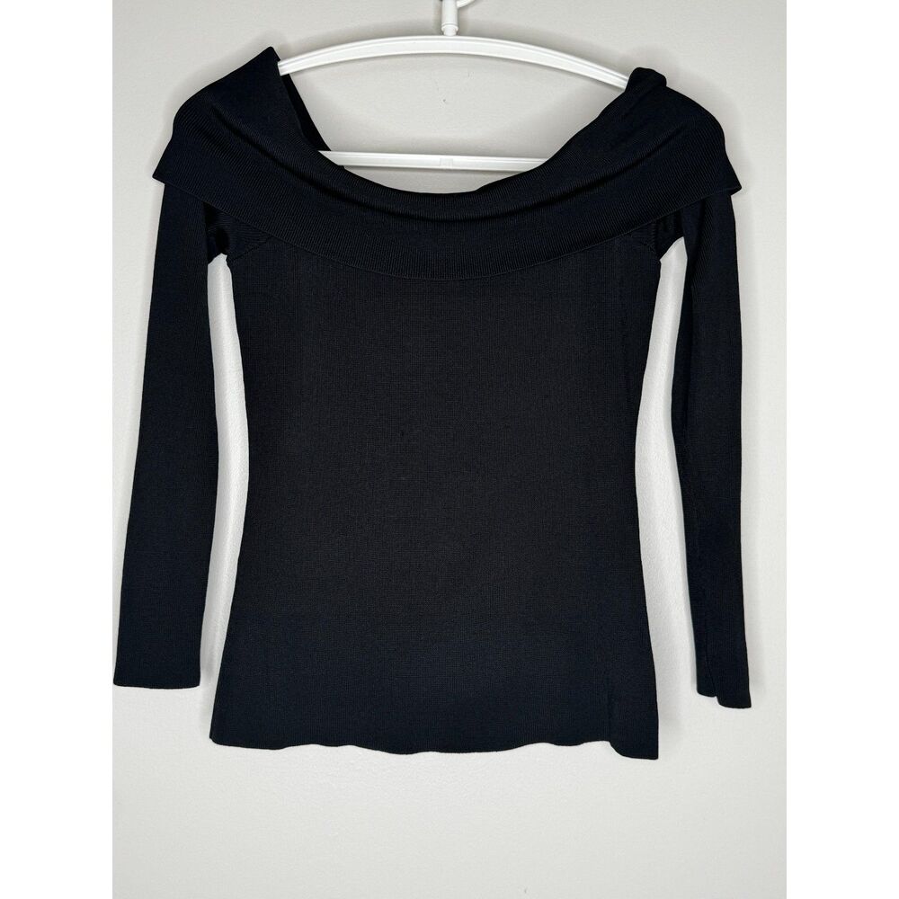 L'AGENCE Black Off Shoulder Sweater Rib Knit Long Sleeve Top M - Picture 8 of 8
